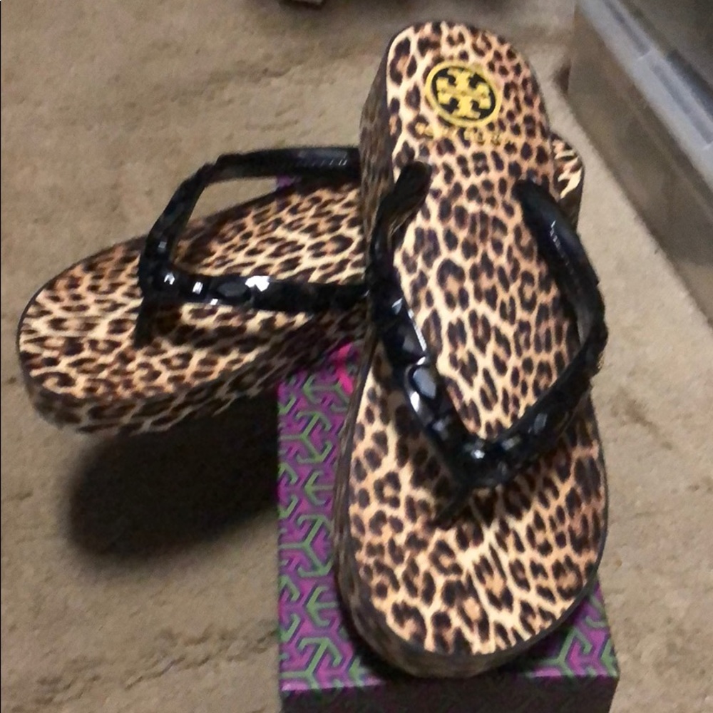 Leopard Print Jeweled Flip Flops